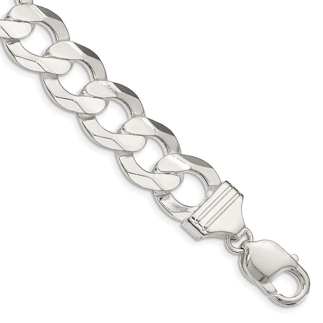 Sterling Silver Concave Beveled Curb Bracelet, 8 x 14mm