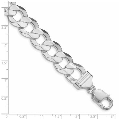 Sterling Silver Rhodium-plated Concave Beveled Curb Bracelet, 8 x 14mm