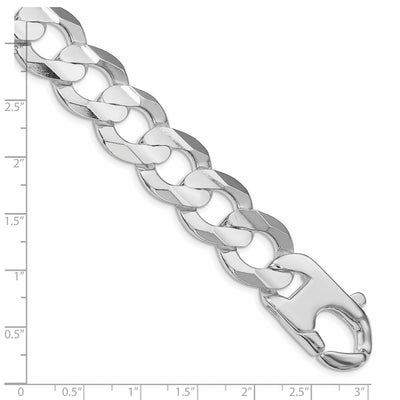 Sterling Silver Rhodium-plated Concave Beveled Curb Bracelet, 7 x 15.75mm
