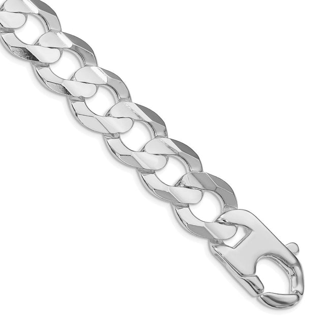 Sterling Silver Rhodium-plated Concave Beveled Curb Chain, 20 x 15.75mm