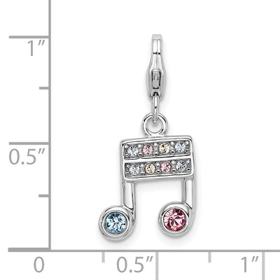 Amore La Vita Sterling Silver Rhodium-plated Polished Pink Blue and Yellow Crystal Music Note Charm with Fancy Lobster Clasp