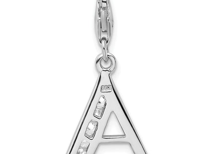 Amore La Vita Sterling Silver Rhodium-plated Polished CZ Letter Initial Charm with Fancy Lobster Clasp, 33 x 12mm