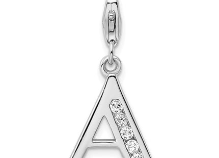 Amore La Vita Sterling Silver Rhodium-plated Polished CZ Letter A Initial Charm with Fancy Lobster Clasp
