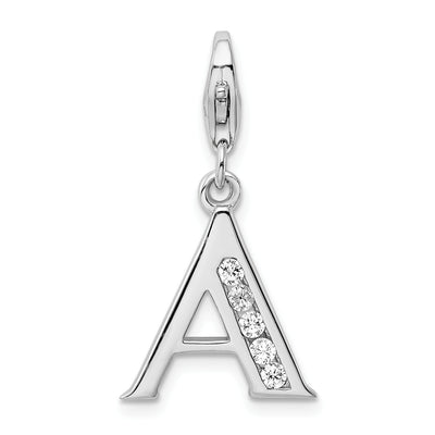 Amore La Vita Sterling Silver Rhodium-plated Polished CZ Letter Initial Charm with Fancy Lobster Clasp, 33 x 12mm