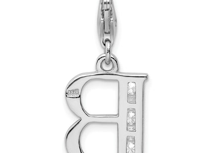 Amore La Vita Sterling Silver Rhodium-plated Polished CZ Letter B Initial Charm with Fancy Lobster Clasp (Style QCC104B)