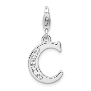 Amore La Vita Sterling Silver Rhodium-plated Polished CZ Letter C Initial Charm with Fancy Lobster Clasp (Style QCC104C)