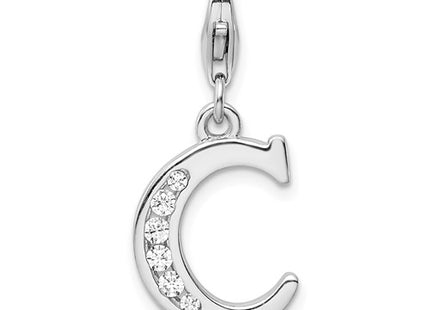 Amore La Vita Sterling Silver Rhodium-plated Polished CZ Letter C Initial Charm with Fancy Lobster Clasp