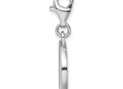Amore La Vita Sterling Silver Rhodium-plated Polished CZ Letter D Initial Charm with Fancy Lobster Clasp, 33 x 12mm