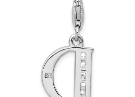 Amore La Vita Sterling Silver Rhodium-plated Polished CZ Letter D Initial Charm with Fancy Lobster Clasp, 33 x 12mm