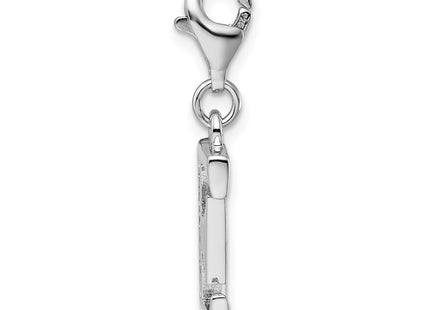 Amore La Vita Sterling Silver Rhodium-plated Polished CZ Letter E Initial Charm with Fancy Lobster Clasp, .5 x 12mm