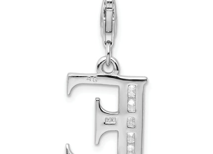 Amore La Vita Sterling Silver Rhodium-plated Polished CZ Letter E Initial Charm with Fancy Lobster Clasp, .5 x 12mm