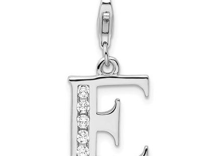 Amore La Vita Sterling Silver Rhodium-plated Polished CZ Letter E Initial Charm with Fancy Lobster Clasp