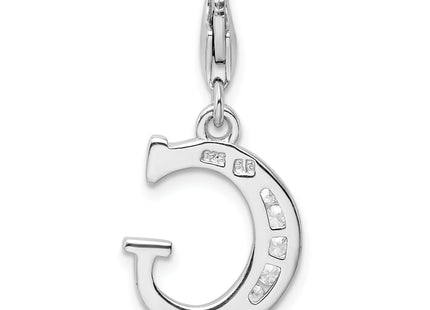 Amore La Vita Sterling Silver Rhodium-plated Polished CZ Letter G Initial Charm with Fancy Lobster Clasp, .5 x 12mm