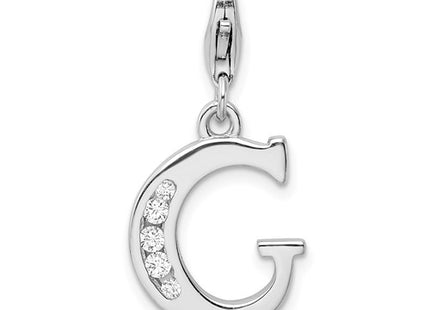 Amore La Vita Sterling Silver Rhodium-plated Polished CZ Letter G Initial Charm with Fancy Lobster Clasp