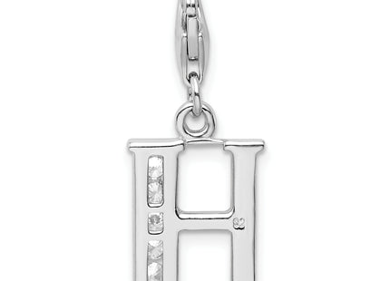 Amore La Vita Sterling Silver Rhodium-plated Polished CZ Letter H Initial Charm with Fancy Lobster Clasp, .5 x 12mm