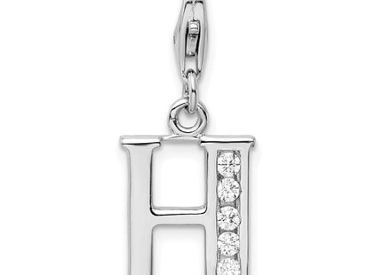 Amore La Vita Sterling Silver Rhodium-plated Polished CZ Letter H Initial Charm with Fancy Lobster Clasp