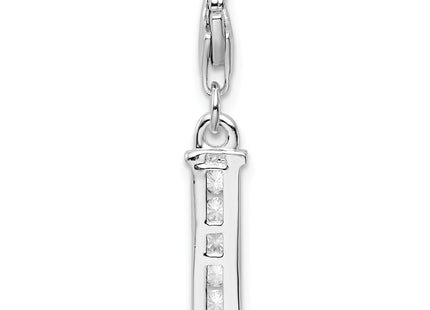 Amore La Vita Sterling Silver Rhodium-plated Polished CZ Letter I Initial Charm with Fancy Lobster Clasp, .5 x 12mm