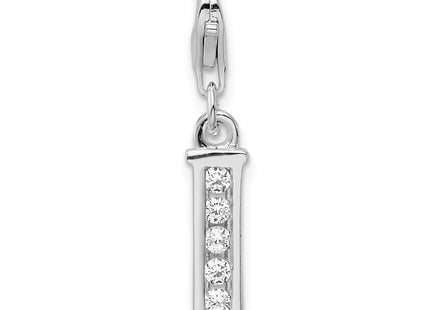 Amore La Vita Sterling Silver Rhodium-plated Polished CZ Letter Initial Charm with Fancy Lobster Clasp (Wide)