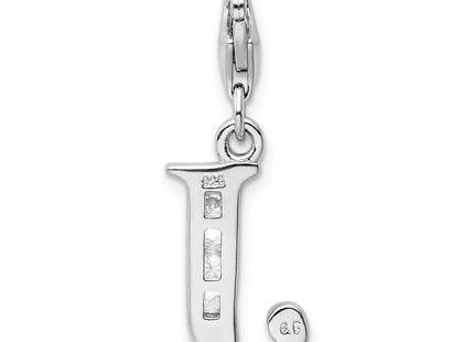 Amore La Vita Sterling Silver Rhodium-plated Polished CZ Letter J Initial Charm with Fancy Lobster Clasp (Style QCC104J)