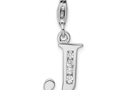Amore La Vita Sterling Silver Rhodium-plated Polished CZ Letter J Initial Charm with Fancy Lobster Clasp