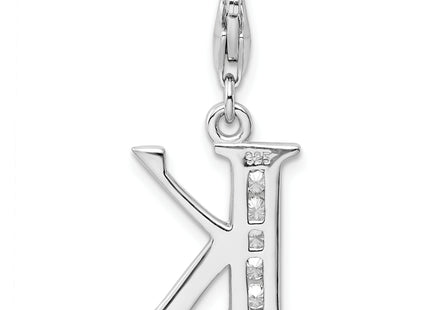 Amore La Vita Sterling Silver Rhodium-plated Polished CZ Letter K Initial Charm with Fancy Lobster Clasp, .5 x 12mm