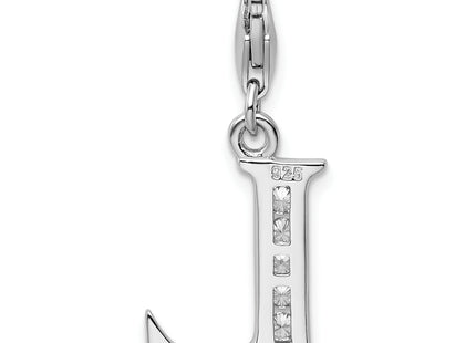 Amore La Vita Sterling Silver Rhodium-plated Polished CZ Letter L Initial Charm with Fancy Lobster Clasp, .5 x 12mm