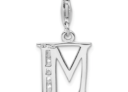 Amore La Vita Sterling Silver Rhodium-plated Polished CZ Letter M Initial Charm with Fancy Lobster Clasp (Style QCC104M)