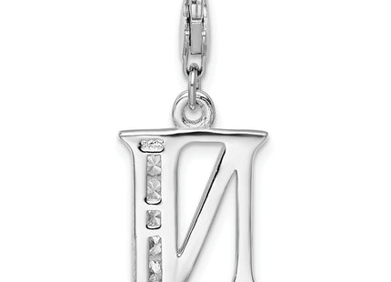 Amore La Vita Sterling Silver Rhodium-plated Polished CZ Letter N Initial Charm with Fancy Lobster Clasp, .5 x 12mm