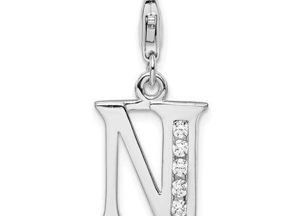Sterling silver cubic zirconia letter N charm