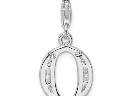 Amore La Vita Sterling Silver Rhodium-plated Polished CZ Letter O Initial Charm with Fancy Lobster Clasp, .5 x 12mm