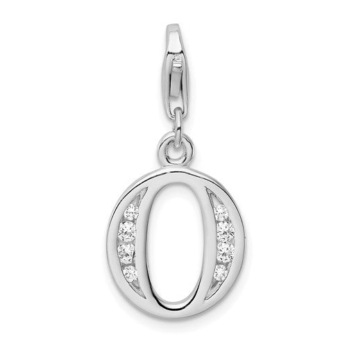 Amore La Vita Sterling Silver Rhodium-plated Polished CZ Letter O Initial Charm with Fancy Lobster Clasp, .5 x 12mm