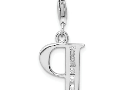 Amore La Vita Sterling Silver Rhodium-plated Polished CZ Letter P Initial Charm with Fancy Lobster Clasp, .5 x 12mm