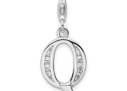 Amore La Vita Sterling Silver Rhodium-plated Polished CZ Letter Q Initial Charm with Fancy Lobster Clasp