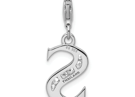 Amore La Vita Sterling Silver Rhodium-plated Polished CZ Letter S Initial Charm with Fancy Lobster Clasp, .5 x 12mm