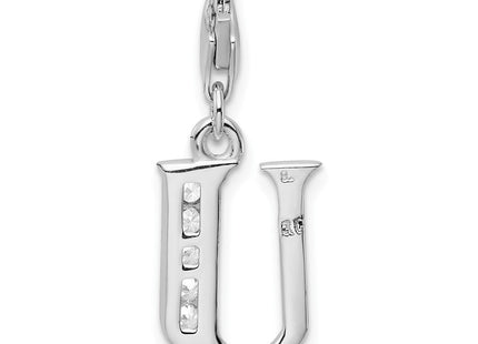 Amore La Vita Sterling Silver Rhodium-plated Polished CZ Letter U Initial Charm with Fancy Lobster Clasp (Style QCC104U)