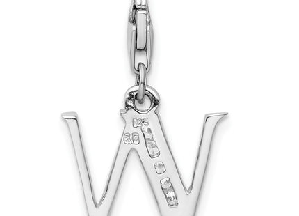 Amore La Vita Sterling Silver Rhodium-plated Polished CZ Letter W Initial Charm with Fancy Lobster Clasp (Style QCC104W)