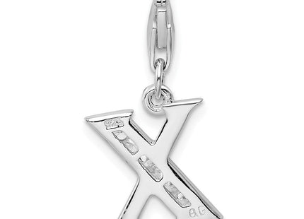 Amore La Vita Sterling Silver Rhodium-plated Polished CZ Letter X Initial Charm with Fancy Lobster Clasp (Style QCC104X)