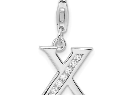 Amore La Vita Sterling Silver Rhodium-plated Polished CZ Letter X Initial Charm with Fancy Lobster Clasp