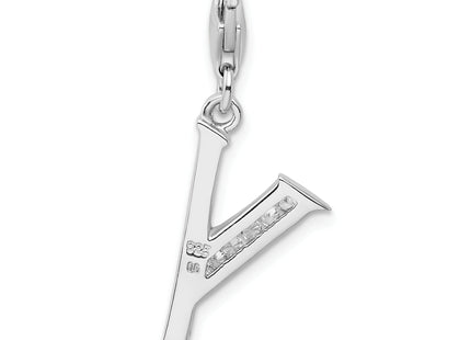 Amore La Vita Sterling Silver Rhodium-plated Polished CZ Letter Y Initial Charm with Fancy Lobster Clasp, .5 x 12mm