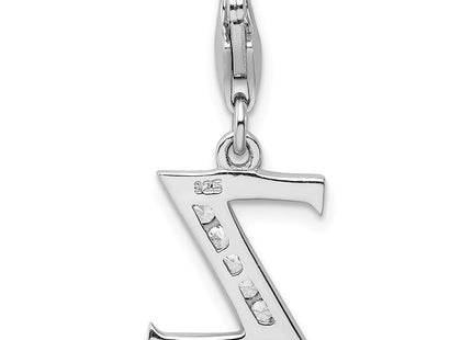 Amore La Vita Sterling Silver Rhodium-plated Polished CZ Letter Z Initial Charm with Fancy Lobster Clasp (Style QCC104Z)