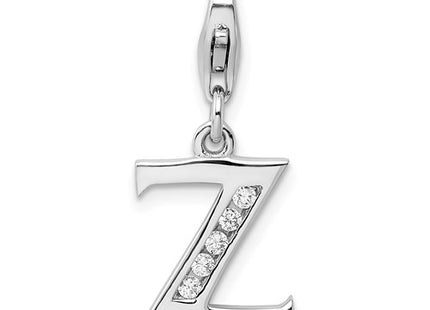 Amore La Vita Sterling Silver Rhodium-plated Polished CZ Letter Z Initial Charm with Fancy Lobster Clasp
