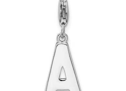 Amore La Vita Sterling Silver Rhodium-plated Polished CZ Letter Initial Charm with Fancy Lobster Clasp, 33 x 8mm