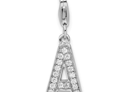 Amore La Vita Sterling Silver Rhodium-plated Polished CZ Letter A Initial Charm with Fancy Lobster Clasp