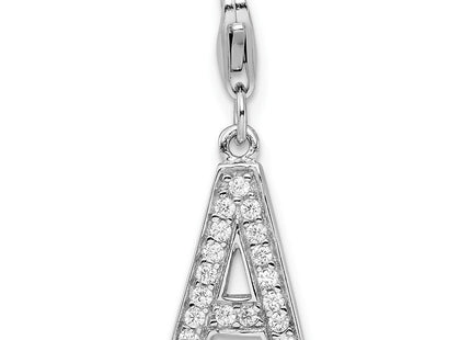 Amore La Vita Sterling Silver Rhodium-plated Polished CZ Letter A Initial Charm with Fancy Lobster Clasp (Style QCC105A)