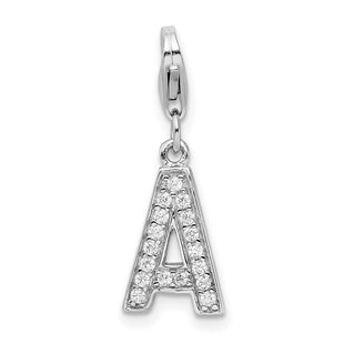 Amore La Vita Sterling Silver Rhodium-plated Polished CZ Letter A Initial Charm with Fancy Lobster Clasp (Style QCC105A)
