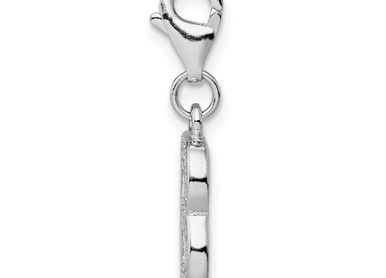 Amore La Vita Sterling Silver Rhodium-plated Polished CZ Letter B Initial Charm with Fancy Lobster Clasp, 33 x 8mm