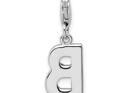 Amore La Vita Sterling Silver Rhodium-plated Polished CZ Letter B Initial Charm with Fancy Lobster Clasp, 33 x 8mm