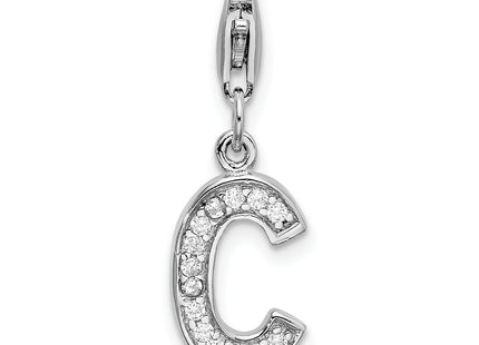 Amore La Vita Sterling Silver Rhodium-plated Polished CZ Letter Initial Charm with Fancy Lobster Clasp (Slim)