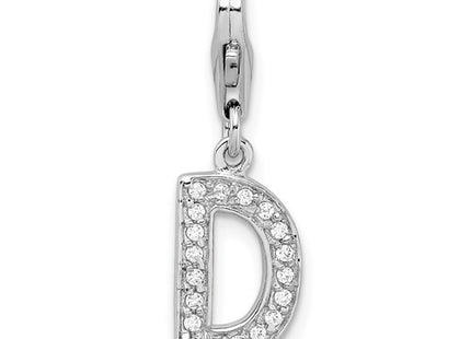Amore La Vita Sterling Silver Rhodium-plated Polished CZ Letter D Initial Charm with Fancy Lobster Clasp