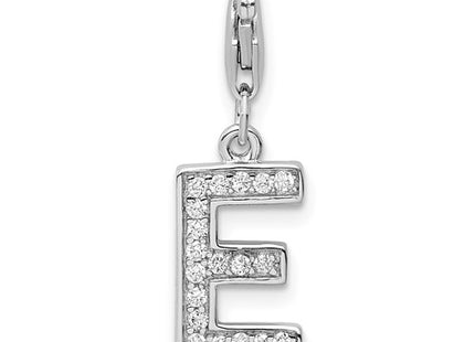Amore La Vita Sterling Silver Rhodium-plated Polished CZ Letter E Initial Charm with Fancy Lobster Clasp